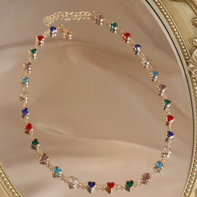 Women's Heart Gemstone Necklace Rose Gold Chain